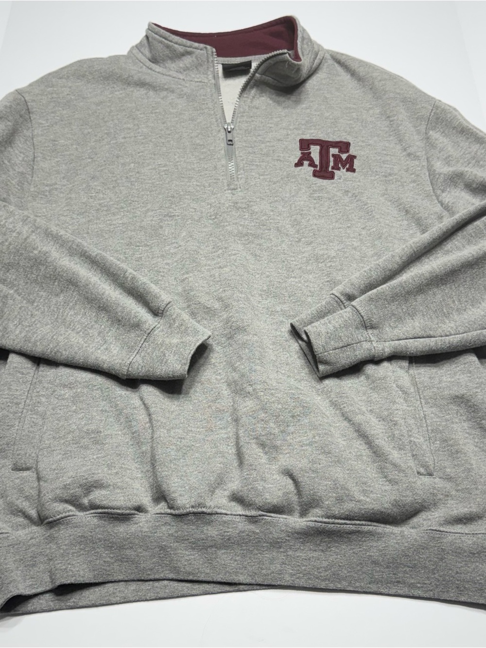 Men's Grey 1/4-Zip Pullover with Maroon Texas A&M Logo